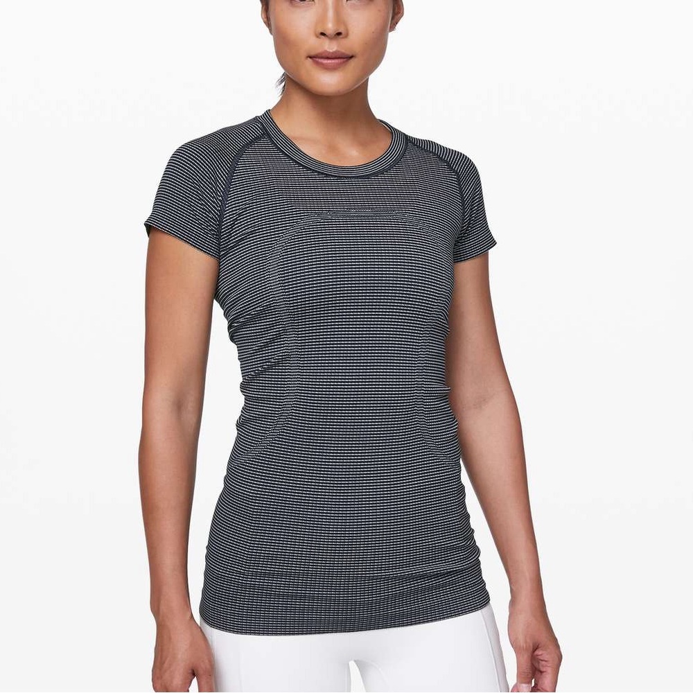 Lululemon Swiftly Tech Short Sleeve Athletic Top Navy and White